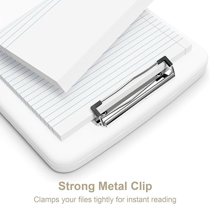 Piasoenc Clipboard with Storage, 8.5 x 11 Clip Board with Pen Holder, White | High Capacity, Heavy Duty Plastic Organization Box for A4 Legal Paper Folder, Folio & Side-Opening Nurses, Teachers, Student