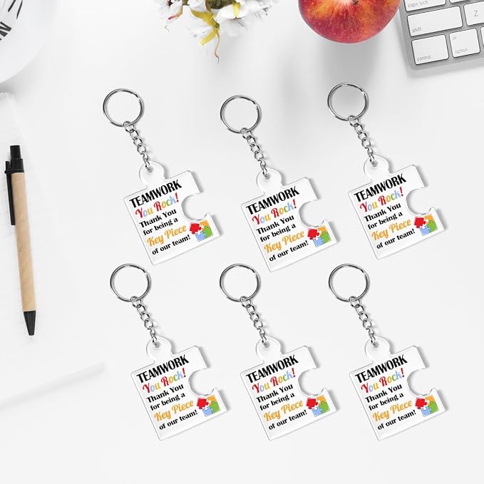 Team Appreciation Gifts Bulk Thank You Keychains for Coworkers | Gift Set for Employee, Staff, Teachers, Teamwork Puzzle Piece Keyring, Acrylic