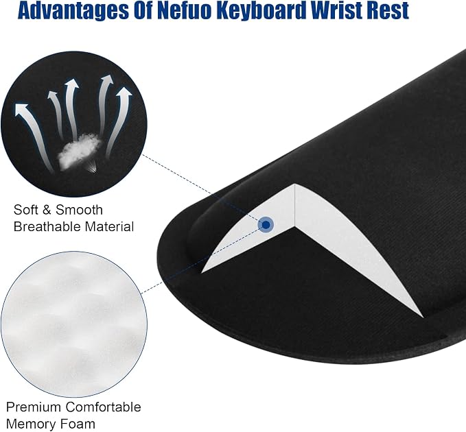 Keyboard Wrist Rest, Gel Memory Foam Keyboard Pad with Wrist Support for Easy Typing & Pain Relief, Comfortable Keyboard Rest Suit for Computer, Laptop, Office & Home (Black)