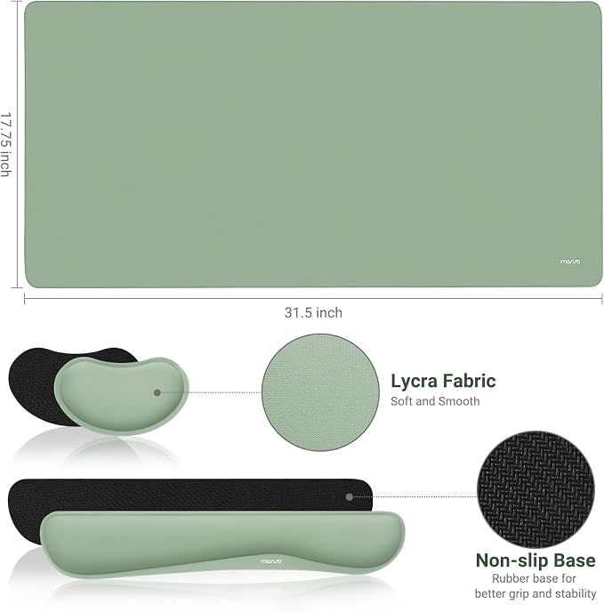 MOSISO Keyboard Mouse Pad Set, Gaming Mouse Pad&Keyboard Wrist Rest | Ergonomic Wristrests with Memory Foam Home Office Easy Typing Cushion Non-Slip Mousepad, Antique Green