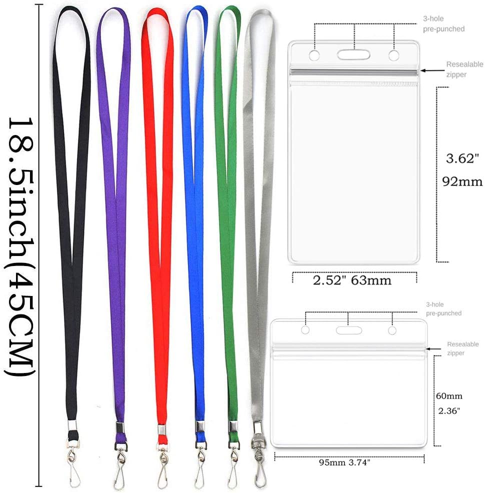 Lanyards with Id Holder Name Badges Waterproof Name tag Badge Holders with Neck Blue Lanyard Swivel J-Hook Clip 50 Pack