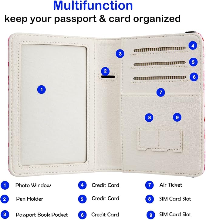 AIRMORS Pink Passport Holder Rfid Blocking,Cute Passport Cover Women Family Passport Book Holders Covers Wallets Travel Must Haves Cruise Ship Essentials(Flower)