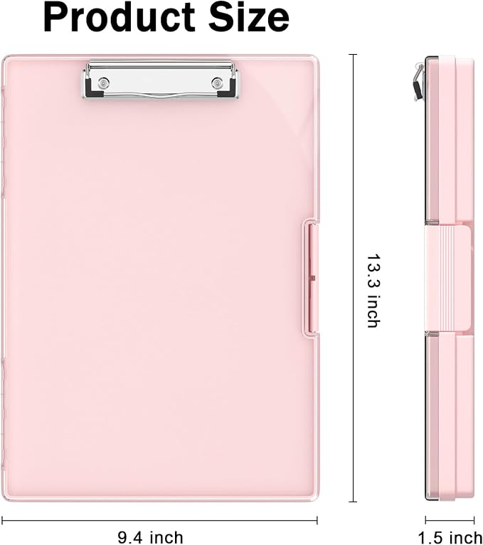 Rimilak Clipboard with Storage,8.5x11 2 Compartment Clip Board, Pink | Smooth Writing, Side-Opening Plastic Folder with Pen Holder, Size 13.3 x 9.4 x 1.5″,for Classroom, Teacher, Student