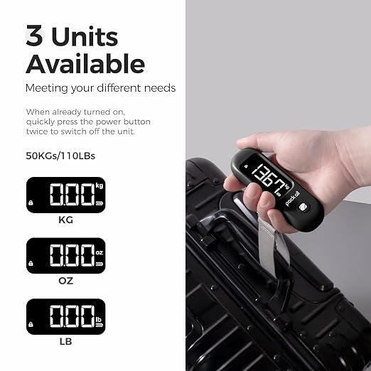 pack all Digital Luggage Scale for Travel, 110Lbs Capacity, 0.1Lb Precision | Handheld, Backlit LCD Display, Lb/Kg/Oz Conversion, Tare Function, Battery Included, Black