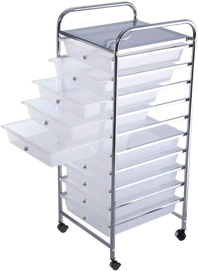 Giantex 10 Drawer Storage Cart Rolling Cart File Scrapbook Paper Mobile Organizer for School Office (Clear)