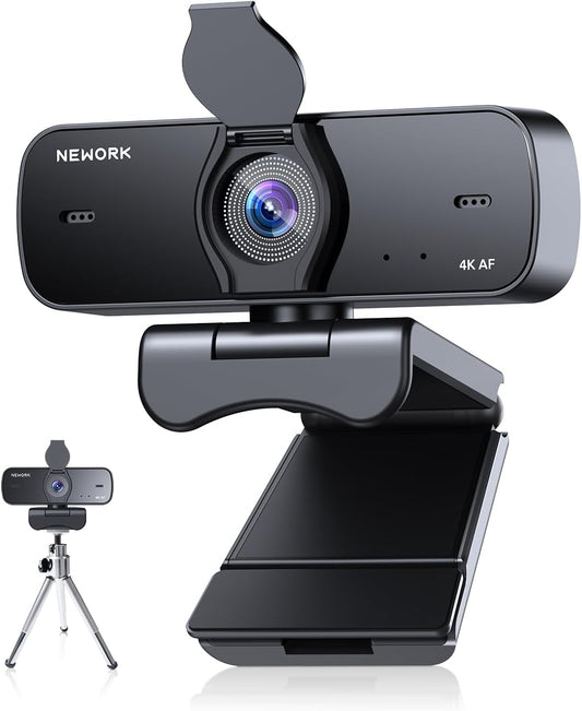 4K Webcam for PC with Sony Sensor, Auto Focus & Privacy Cover, Ultra HD 4K Streaming Camera with Tripod, 2 Noise-Cancelling Mics, USB Plug & Play, 77° FOV, Web Camera for Zoom, Skype, Teams
