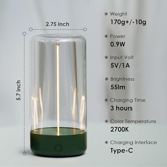 Mini Minimalist Table Lamp, Rechargeable Night Stand Lamp, Dark Green