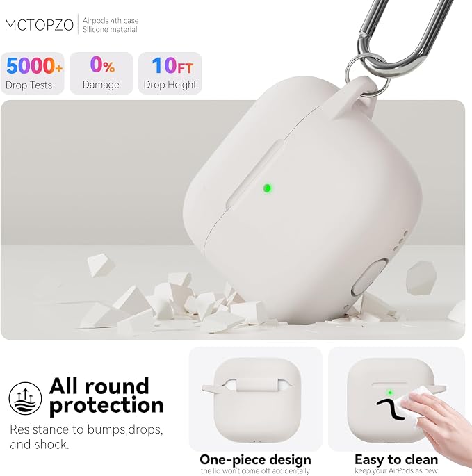 for AirPods 4 Case 2024 with Cleaner Kit & Keychain-Stone | Silicone Protective Cover for Apple AirPods 4th Generation Case,for Women Men,One-Piece Design,Shockproof,Dust Proof