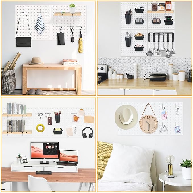 6Pcs Metal Pegboard Wall Organizer Panels, Peg Boards for Walls | White Pegboard Wall Mount for Craft Room, Garage, Kitchen, Living Room, Bathroom, Peg Boards for Walls Easy to Install