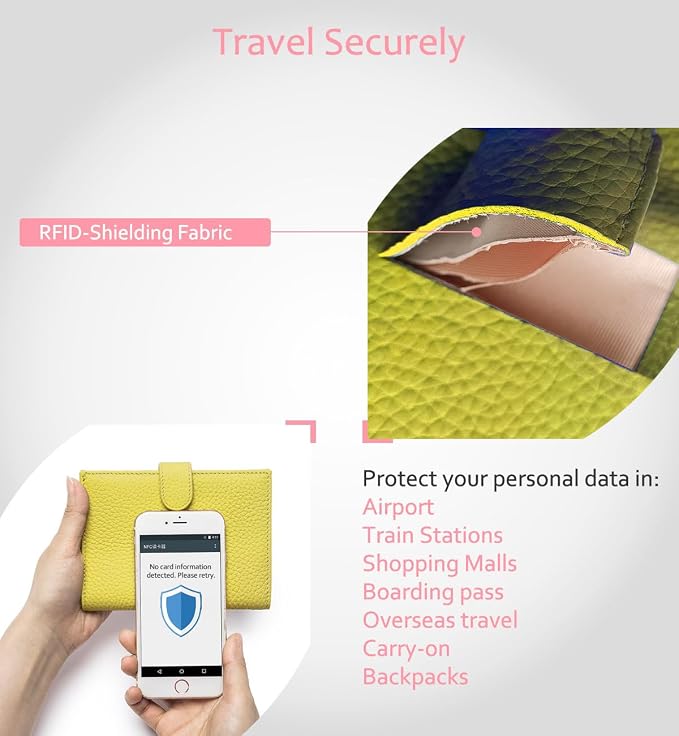RFID Blocking Travel Wallet for Women, Leather Passport Holder | Slim Passport Holder for Travel Womens with Card Slots, Coin Pocket, Gift Box, Genuine Leather Passport Cover Lemon Yellow