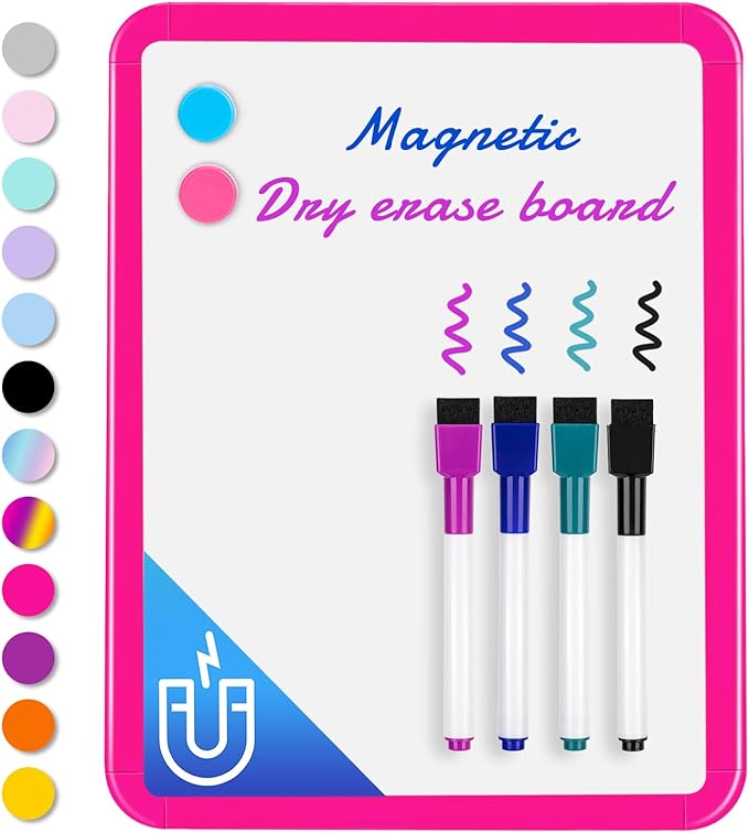 VUSIGN Magnetic Dry Erase Board, 8.5 x 11 Inches White Board, Dark Pink | Includes 4 Dry Erase Markers, Small Mini White Board for Students Fridge Wall Locker