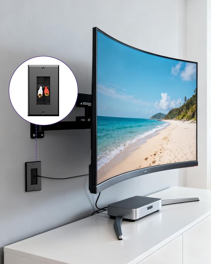 VCE Brush Wall Plate Cable Pass Through, Single Gang Decorator Wall Cover for Low Voltage Cables, In-Wall Cable Management for Wall Mount TV (Black), 2-Pack