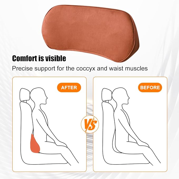 Zpana Car Lumbar Support Pillow, Memory Foam Vehicle Seat Lower Back Support Cushion for Back Pain Relief & Sciatica, Comfortable Auto Driver Seat Pad, Universal for Vehicles (Orange)