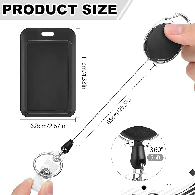 2 Pack Badge Holder Retractable Clip Heavy Duty Reels with Vertical Sliding ID Badge Holder Black Hard Plastic for Women Nurse Teacher Student