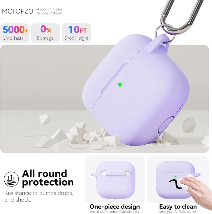 for AirPods 4 Case 2024 with Cleaner Kit & Keychain-Purple | Silicone Protective Cover for Apple AirPods 4th Generation Case,for Women Men,One-Piece Design,Shockproof,Dust Proof