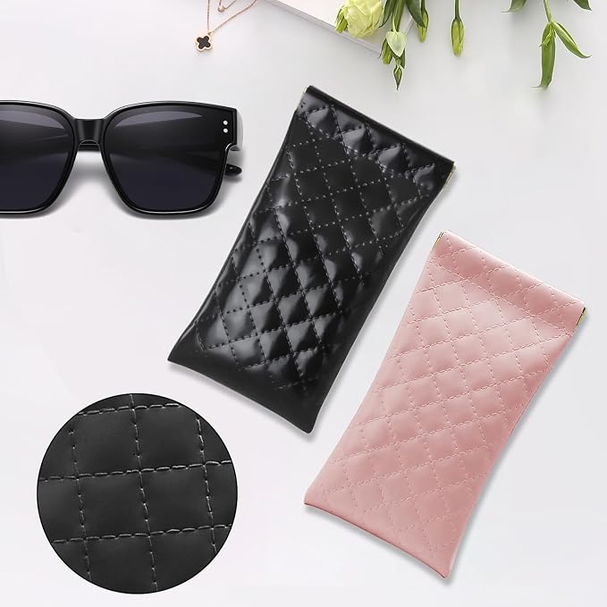 ZACI Leather Eyeglass Cases Portable Sunglasses Cases Squeeze Top PU Glasses Pouch Travel Soft Trinket Organizer Bags
