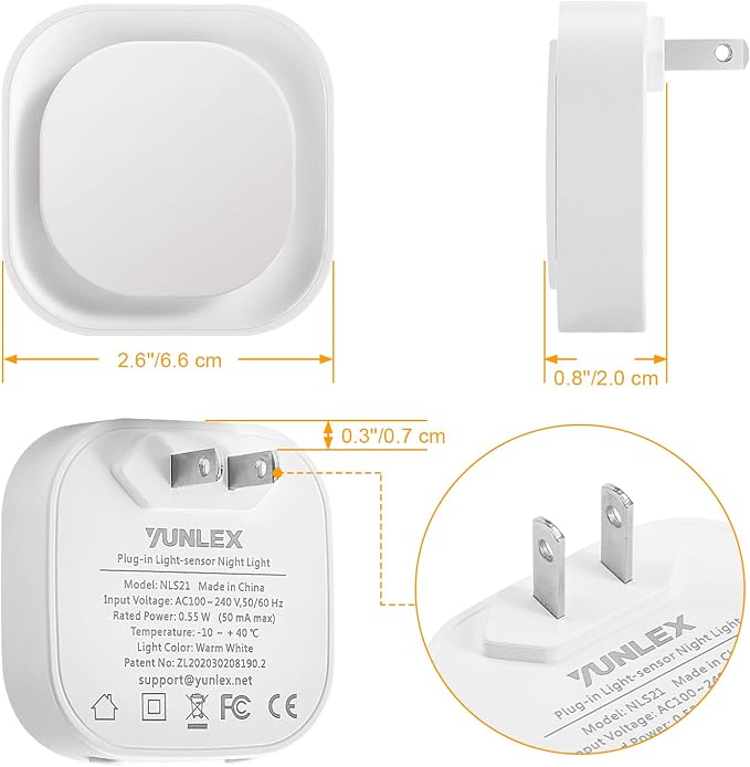 YUNLEX 2 Pack Warm White Night Light, Gentle Eye-Care with Dimmable Soft Glow & Indirect Reflection, Auto Dusk to Dawn Sensor, Plug in Nightlight for Nursery, Kids Room, Bedroom, Hallway