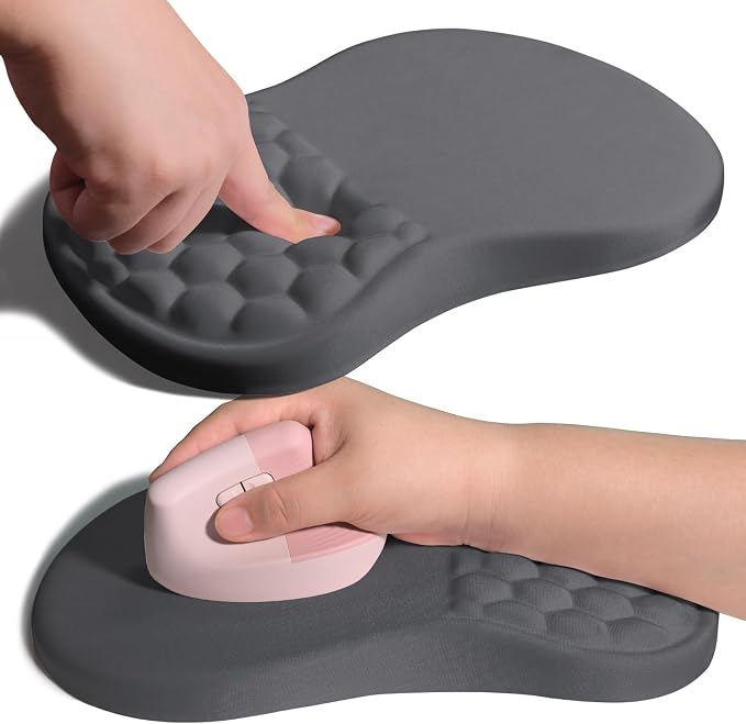 Ergonomic Joint Wrist Support Mouse Pad with Memory Foam Cushion Massage Bump, Carpal Tunnel Pain Relief Mousepad Slope Design for Wrist Rest, 11.8x7.9 in, DimGray