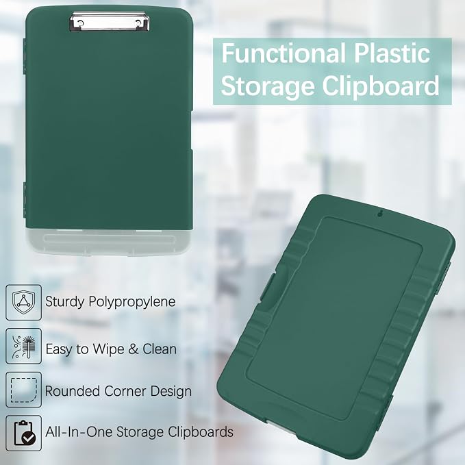 Meiikun Plastic Storage Clipboard, Clipboards with Storage, Nursing Clipboard with Pen Holder, Clip Boards 8.5x11 A4 Paper Folder for Nurse, Teacher, Work, Classroom (Emerald)