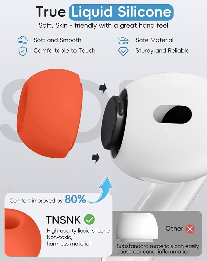 4 Pairs Replacement Ear Tips for AirPods Pro 1st /2nd(Orange) | with Noise Reduction Hole,Built-in dust Guard Screen Silicone Ear Tips with Cleaning Pen