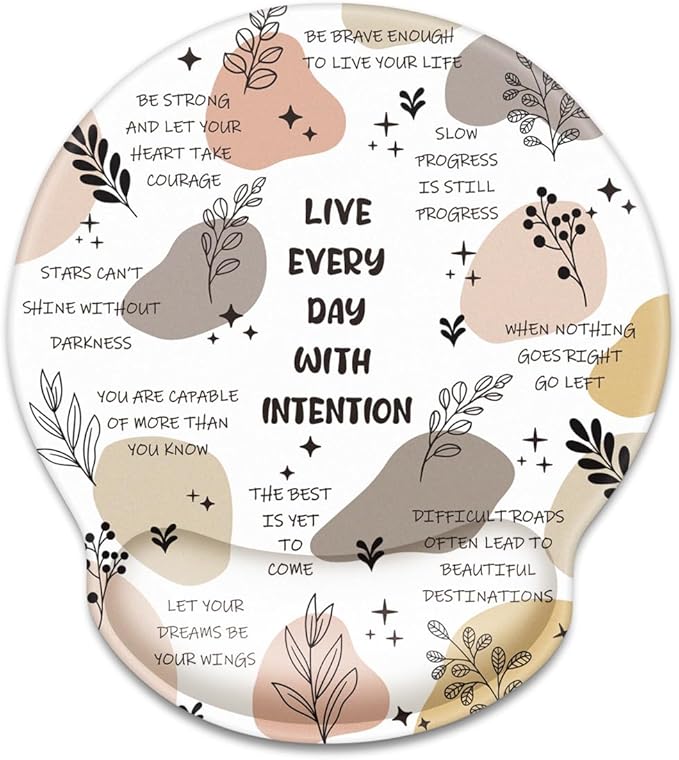 WAVEYU Ergonomic Mouse Pad with Wrist Support, Non-Slip Rubber Base Mousepad for Desk Laptop Gaming Working Computers Easy Typing & Pain Relief, 9''x 10'', Words