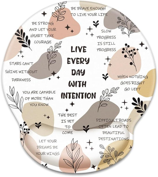 WAVEYU Ergonomic Mouse Pad with Wrist Support, Non-Slip Rubber Base Mousepad for Desk Laptop Gaming Working Computers Easy Typing & Pain Relief, 9''x 10'', Words