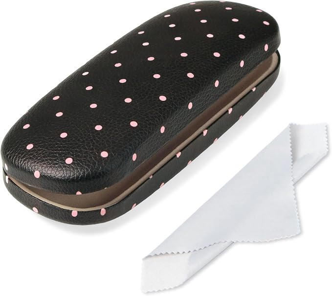 Glasses Case Hard Shell, Cute Sunglasses Case for Women Leather Protective Case for Eyeglass with Cleaning Cloth