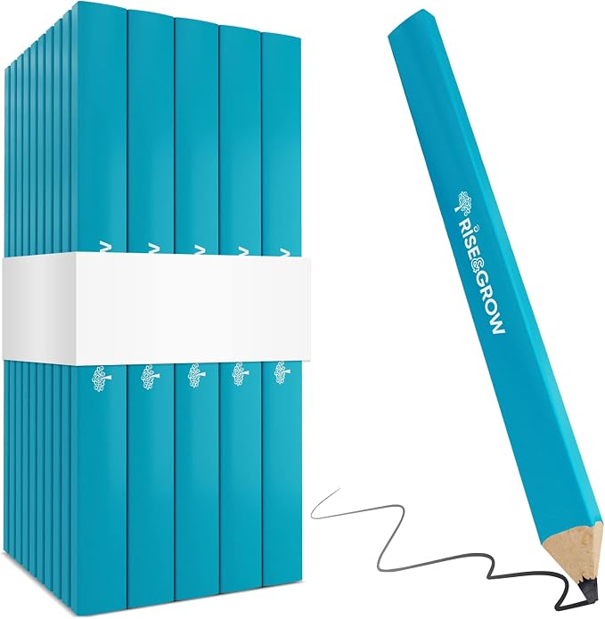 Rise & Grow 50 Set, Blue Carpenters Pencils Bulk 7” – HB Lead Flat Construction Pencils for Men and Women - Woodworking Pencil for Marking Wood, Concrete and Plastic (Blue)