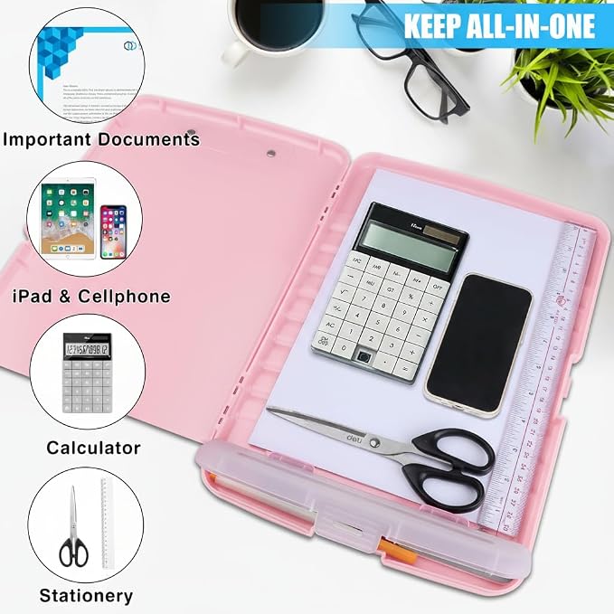 Plastic Clipboard with Storage,Clip Boards 8.5x11 Heavy Duty,Large Capacity Cute Nursing Clipboard with Pen Holder,A4 Letter Size for Women Teachers Work,School,Office, Light Pink