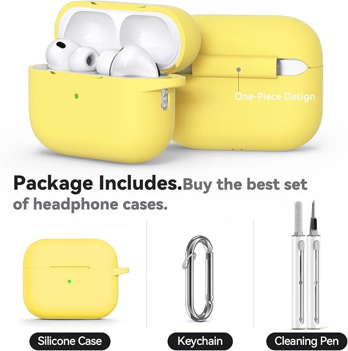Ljusmicker for AirPods Pro 3 Case 2025 with Cleaner Kit,Yellow | Soft Silicone Protective Cover for Apple AirPod Pro 3rd Generation Case with Keychain for Women Men,Shockproof