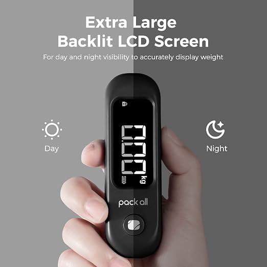 pack all Digital Luggage Scale for Travel, 110Lbs Capacity, 0.1Lb Precision | Handheld, Backlit LCD Display, Lb/Kg/Oz Conversion, Tare Function, Battery Included, Black