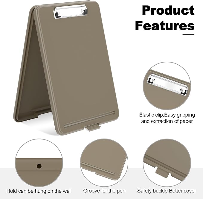 Hongri Clipboard with Storage, 8.5 x 11 Clip Board Foldable, Brown | Bottom Opening, Size 13.4 x 9.4 X 0.9 in for Nurses, Teacher, Students, Classroom, School & Office Supplies