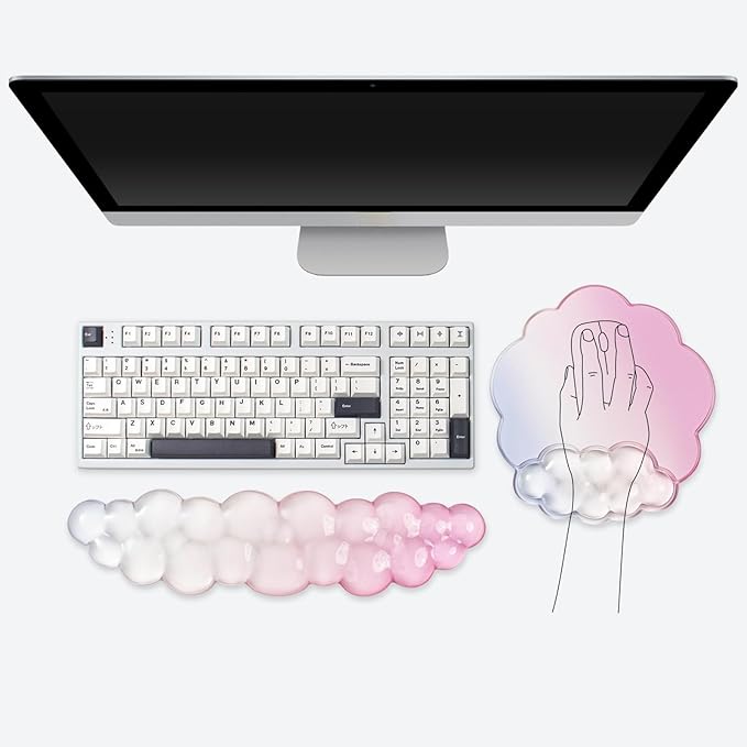Gel Wrist Rest and Cloud Mouse Pad Support for Keyboard and Mouse - Ergonomic Pink Keyboard Wrist Pad Set for Typing Pain Relief/Computer/Laptop/Gaming/Home/Office (Cloud Shape, Gradient Blue Pink)