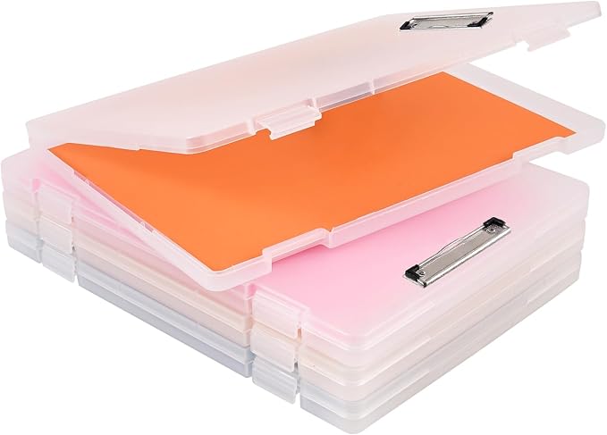 2 Pack Letter Size Clipboard with Storage 8.5 * 11, Plastic Clear Clipboard File Box A4 Pink Nursing Clip Board for School & Office with Christmas Stickers (Clear & Pink)