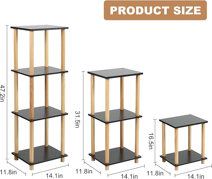 2-Tier Black Bookshelf, Wooden Bookcase with Open Shelves, for Small Spaces,Living Room Bedroom Office,No-Tool Assembly,11.8" D x 14.1" W x 16.5" H inches.