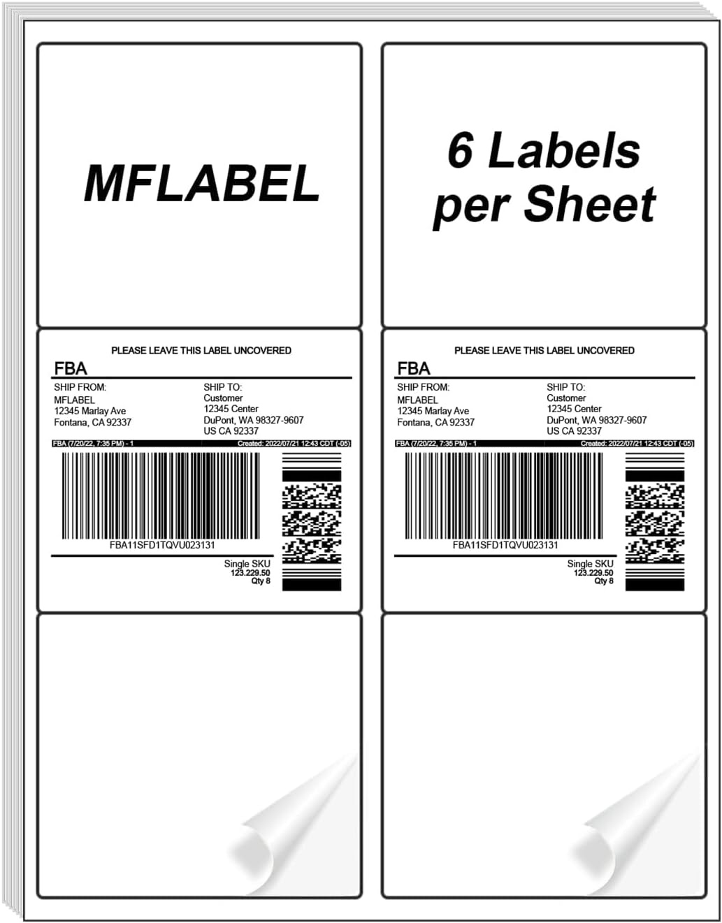 MFLABEL 3-1/3" x 4" Shipping Address Sticker, FBA Labels, 6-UP Sticker Label, White Shipping Label, Easy to Peel, Address Paper for Laser/Ink Jet Printer, 6 Per Page (54000 Labels, 9000 Sheets)