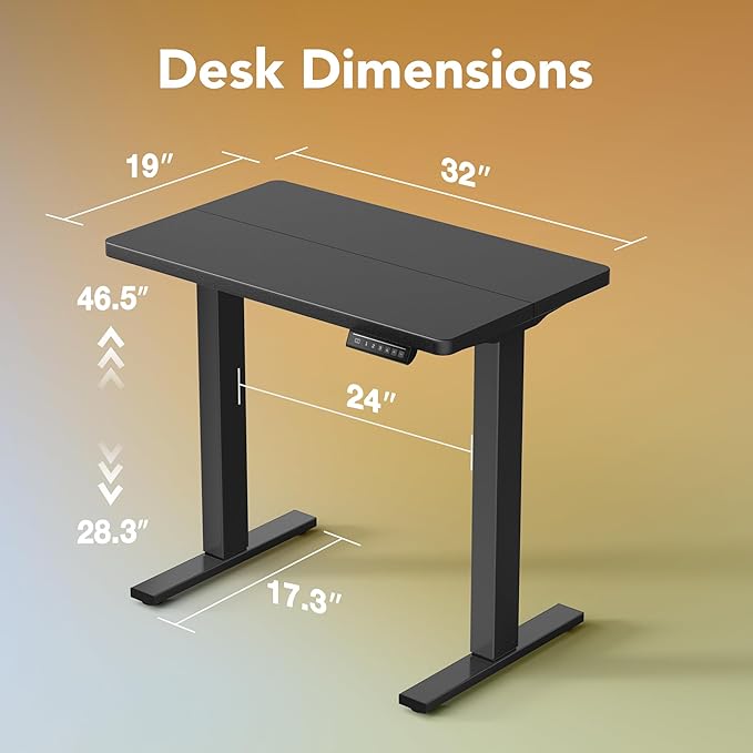 HUANUO 32" Small Electric Standing Desk Adjustable Height, 4 Memory Height Settings, Sit Stand Up Desk for Home Office & Computer Workstation, Black