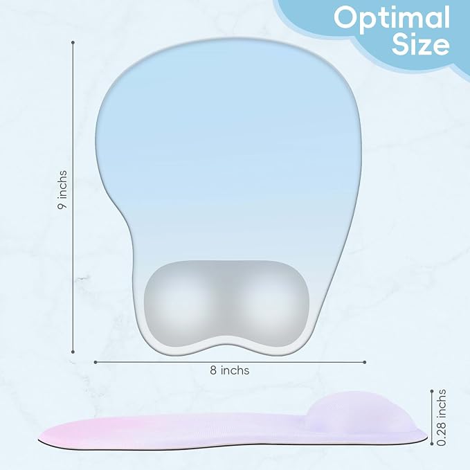 Mouse Pad with Wrist Rest Ergonomic Mouse Pad with Comfortable M-Shape Pain Relief Wrist Support Non-Slip PU Base Mousepad for Laptop, Office & Home (Light Blue)