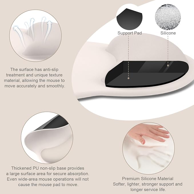 MOSISO Wrist Rest for Mouse Pad Set, Large Gaming Deskpad, Stone Gray | Circle Curved Mousepad&Keyboard Wrist Rest&Coaster, Ergonomic Non-Slip Mousepad&Easy Typing Pad with Silicone Lining