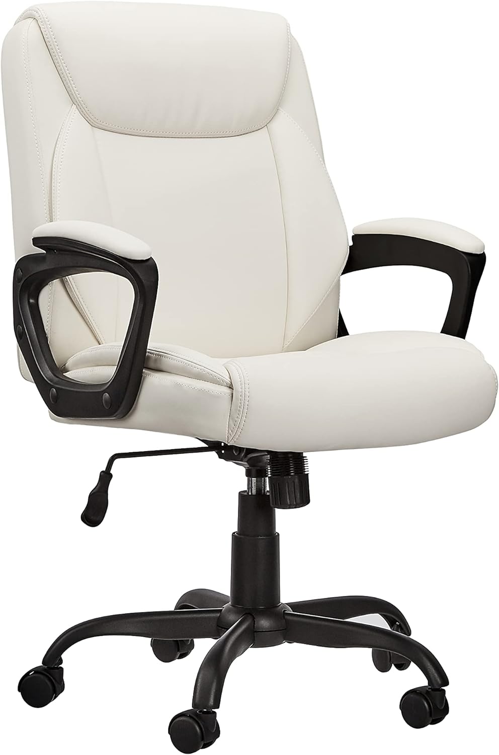 Amazon Basics Classic Puresoft PU Padded Mid-Back Height Adjustable Office Computer Desk Chair with Armrest, 26"D x 23.75"W x 42"H, Cream