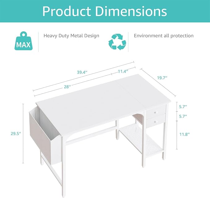 Lufeiya White Small Desk with Drawers - 40 Inch Computer Desk for Small Space Home Office, Modern Simple Study Writing Table PC Desks