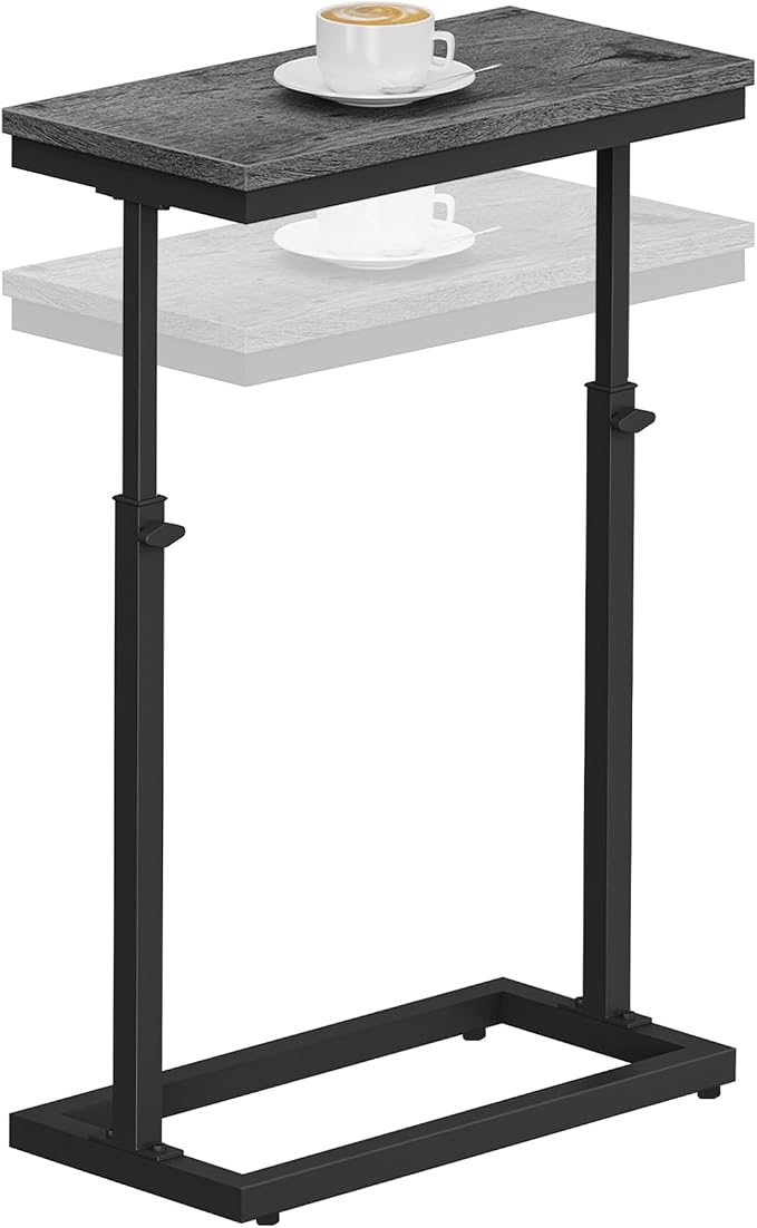 TUTOTAK End Table, Side Table, Tall Couch Table, Sofa Table | for living Room, Bedroom, Grey TB01BY083