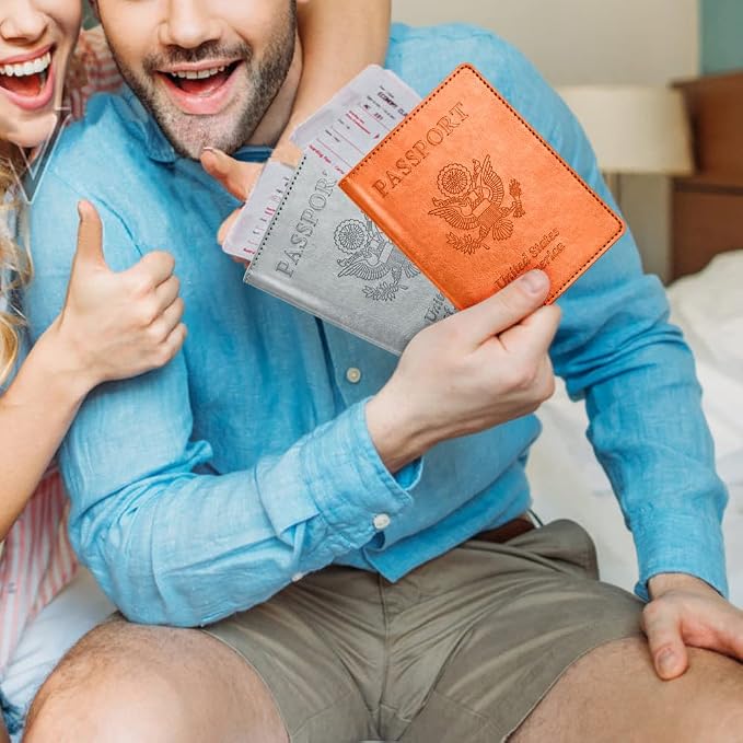 Passport and Vaccine Card Holder Combo, Passport Holder with Vaccine Card Slot, Passport Wallet, Passport Cover, Passport Case, Passport Holder for Women and Men(BA-Orange)