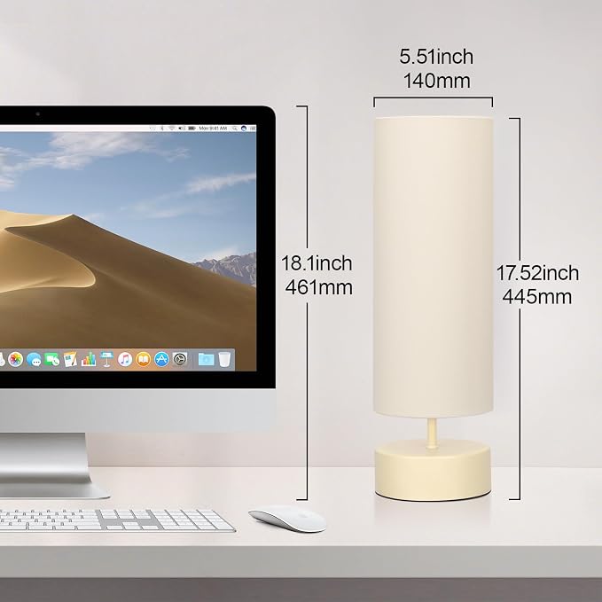 Touch Control Table Lamp, 3 Way Dimmable Bedside Lamp, Modern Desk Lamp | Simple Nightstand Lamp, Cream Base with Beige Shade, Night Light for Bedroom Living Room Home Office, LED Bulb Included