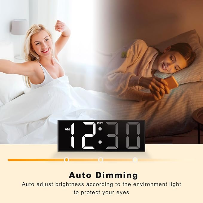 JALL 12" Large Digital Wall Clock, Big LED Number Dispaly, RGB Colors, DST, Night Light for Classroom Living Room Bedroom Mounted Birthday Xmas Gift for Senior, Mem Womem (White Font, 12 inches)