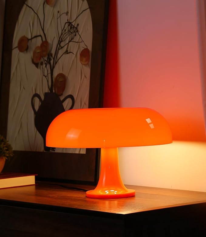 Orange Mushroom Lamp, Mid Century Modern Table Lamp for Bedroom, Minimalist Mushroom Decor Bedside Small Lamps, 2700K(Bulb Included, Plug Powered)