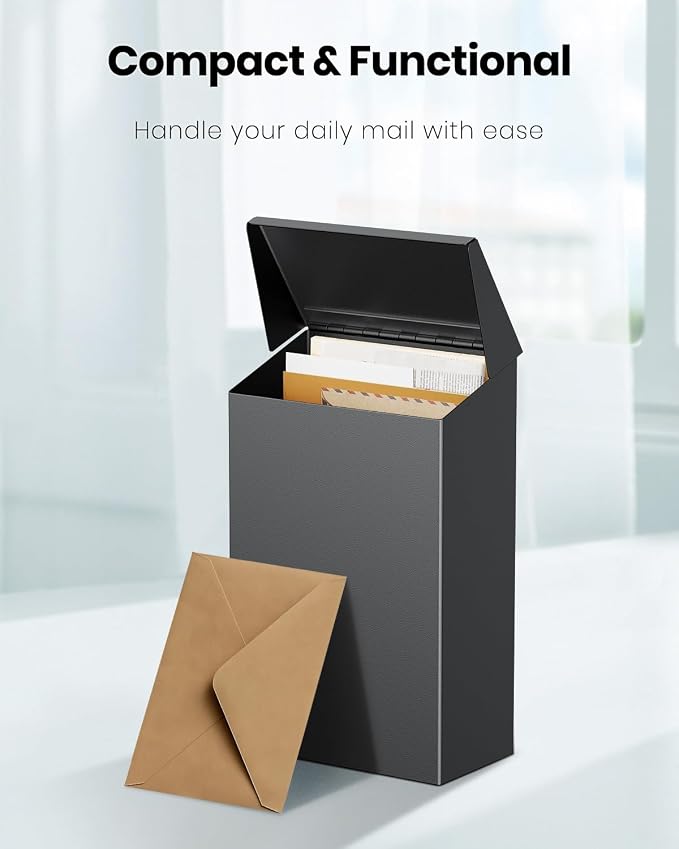 Uniclife Mailboxes for Outside, Wall Mount Mailbox, Metal Mail Box, Mail Boxes for House Outside, Black Small Mailbox, Modern Drop Box for Outdoor Office Home, (No Locking Mechanism)