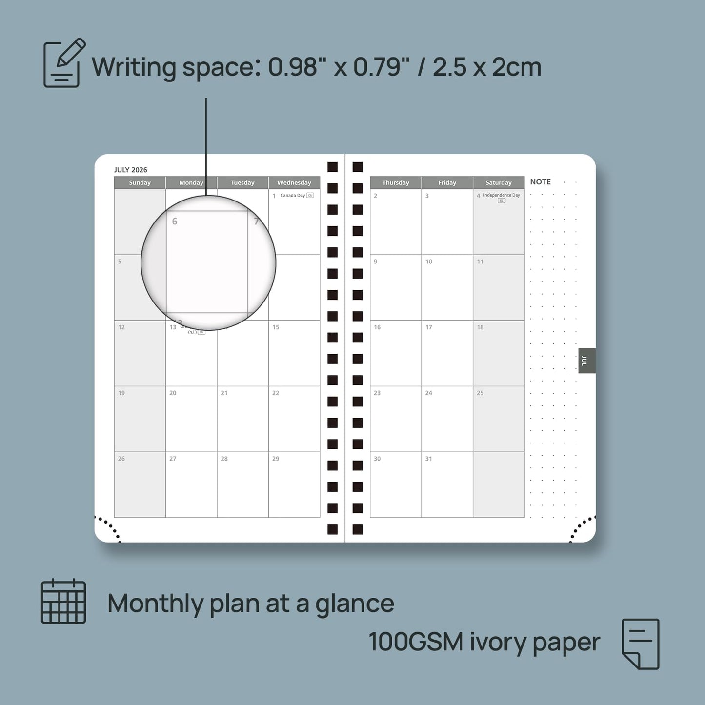 POPRUN 2026 Planner (Pocket Size 4''x 6.25'' Wire-Bond Hard Cover) Calendar Weekly and Monthly (Jan.2026-Dec.2026) Small Planner with Hourly Time Slots, for Purse, 100 GSM - Light Yellow