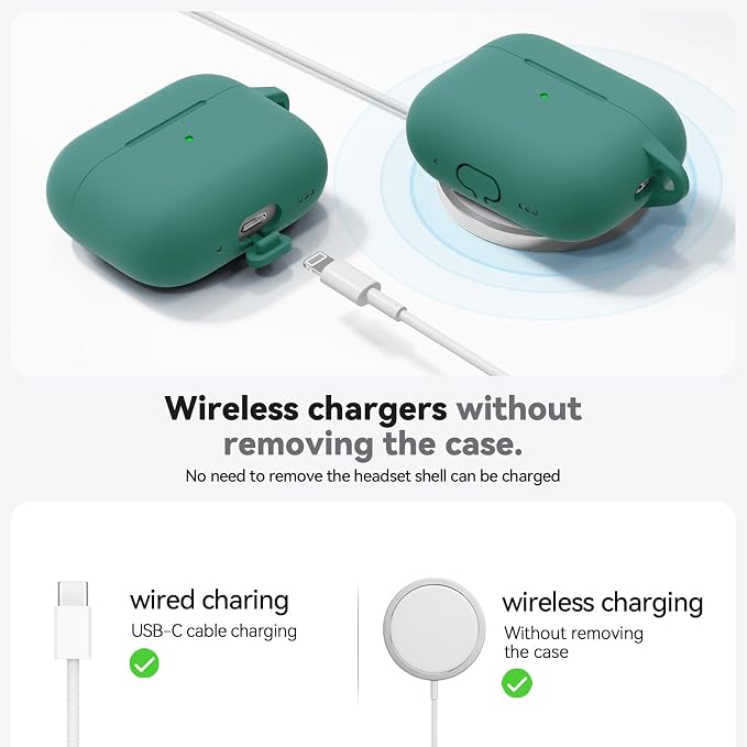 Ljusmicker for AirPods Pro 3 Case 2025 with Cleaner Kit,Pine Green | Soft Silicone Protective Cover for Apple AirPod Pro 3rd Generation Case with Keychain for Women Men,Shockproof