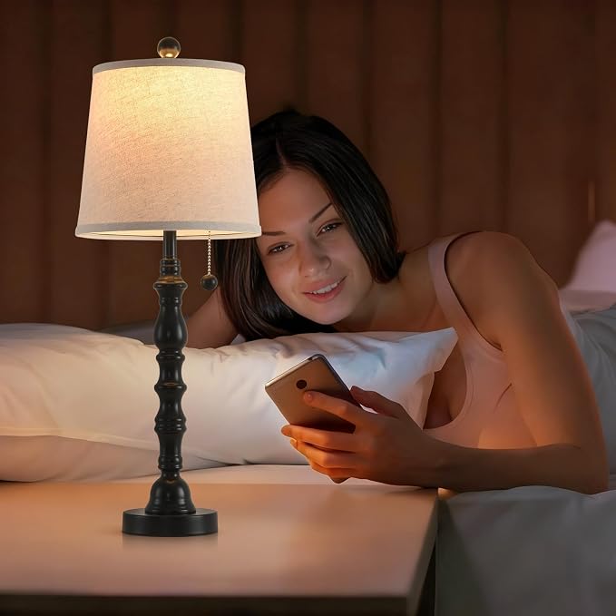 Terpsichore Modern Farmhouse Table Lamp Bedside Reading Lamps Living Room End Tables Set Lamps for Night Stands Bedroom Night Lamp,High 26.26 Inch,Black,with Fabric Lamp Shade,Bulb Not Included